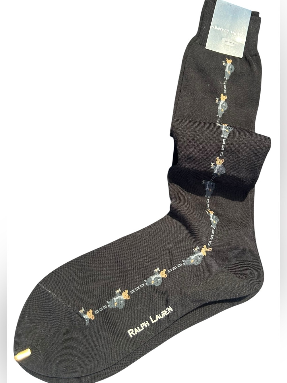 Ralph Lauren Vintage black Knee Socks with Polo Bear Motif NWT Old Money Preppy - Picture 2 of 5